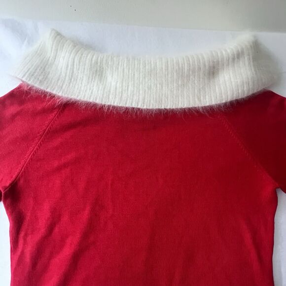 Berek Christmas Mrs. Claus Sweater Fur Cowl Neck Red Ivory Pullover Sequin XL - Picture 5 of 15